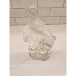 Vtg Viking Glass Clear & Frosted Bird Robin Figurine Bookend Paperweight‎ 7.25"